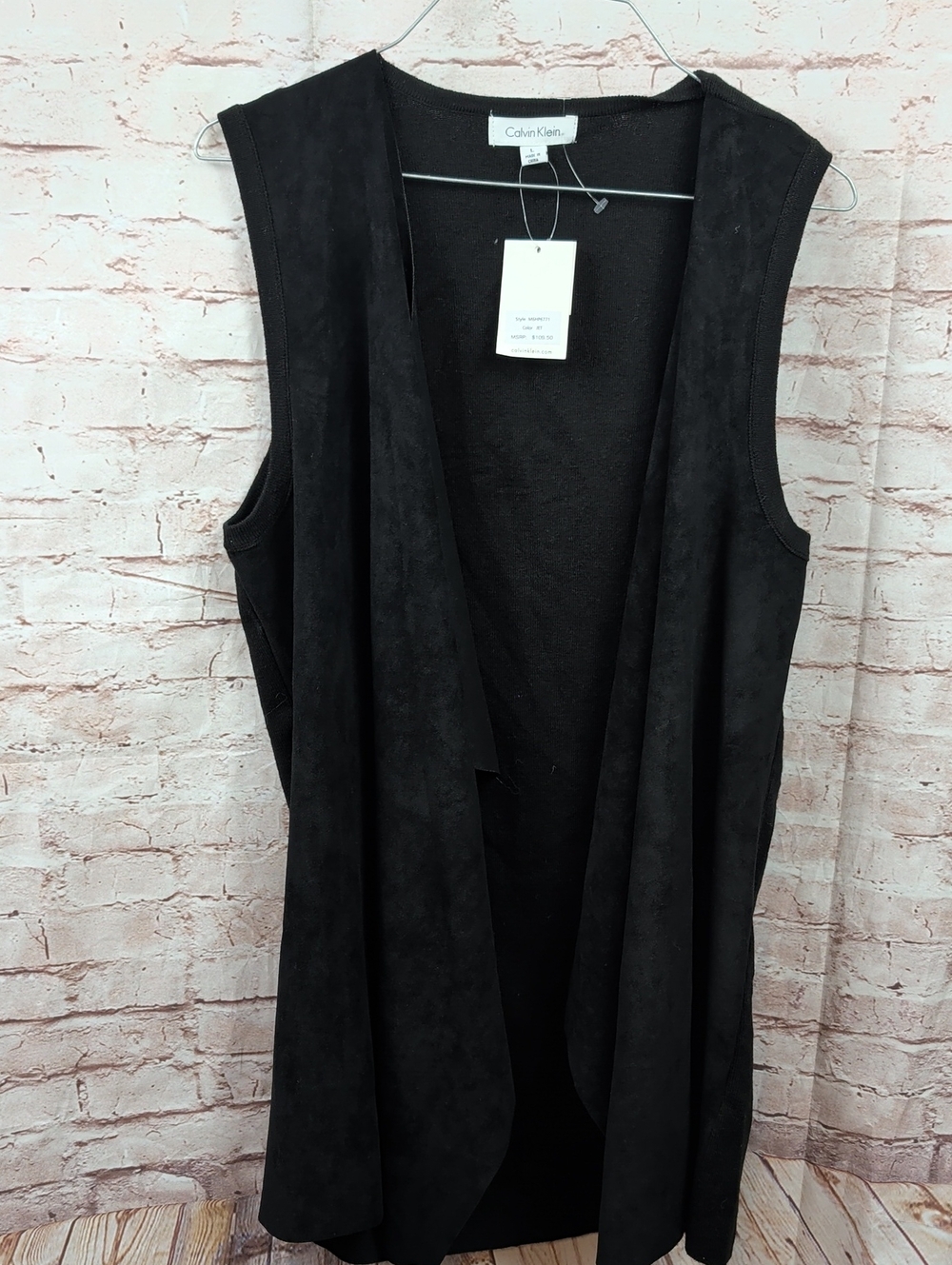 Calvin Klein Black Sleeveless Draped Open Vest Large Nwt